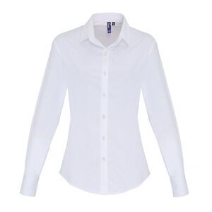 Premier Womens/Ladies Stretch Fit Poplin Long Sleeve Blouse / White